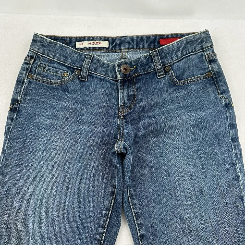 X2 Quality Denim Slim W10 Low Rise Bootcut Jeans Blue Sz 6 Short Medium Wash Y2K